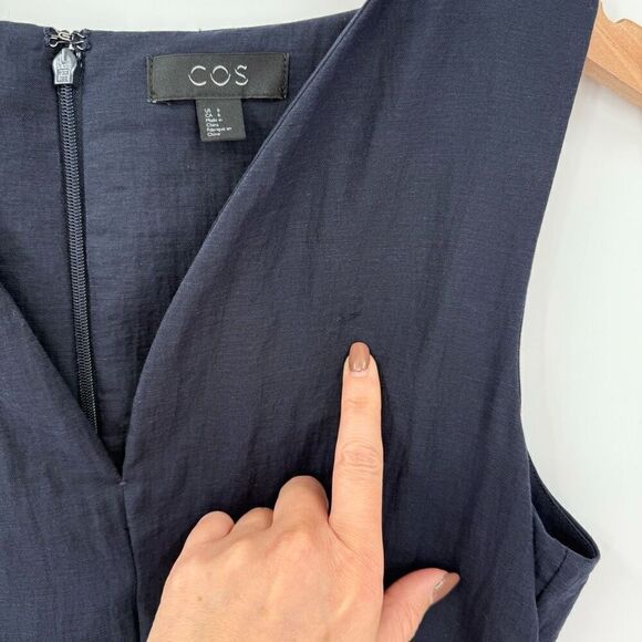 COS Lyocell Linen Sleeveless Fit & Flare Knee Length Dress Navy Blue Women 6 - Picture 7 of 8